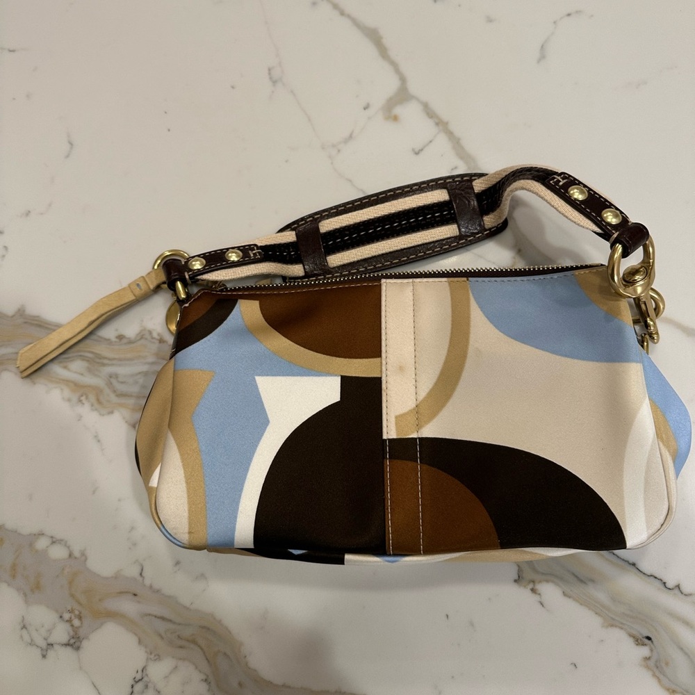 Coach blue brown and tan handbag